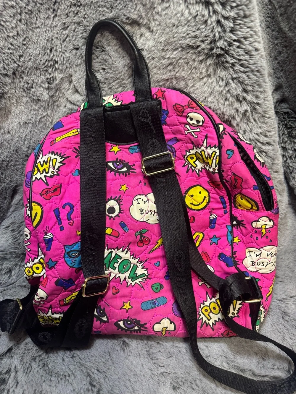 Betsey Johnson Hot Pink Quilted Kids Graphic Backpack